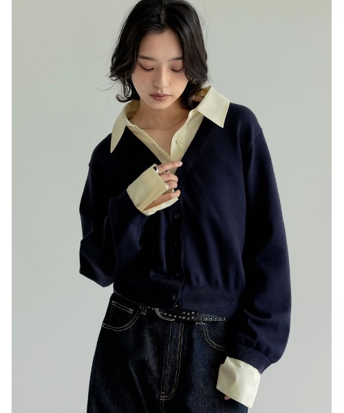 2025AW COLLECTION]シャツドッキングレイヤード風ニットカーディガン