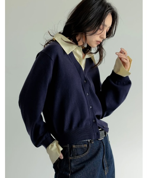 【即完売モデル】カラー 20SS レイヤードドッキングカーディガン バイカラーレイヤード風カーディガン | ファッション通販サイト NUGU