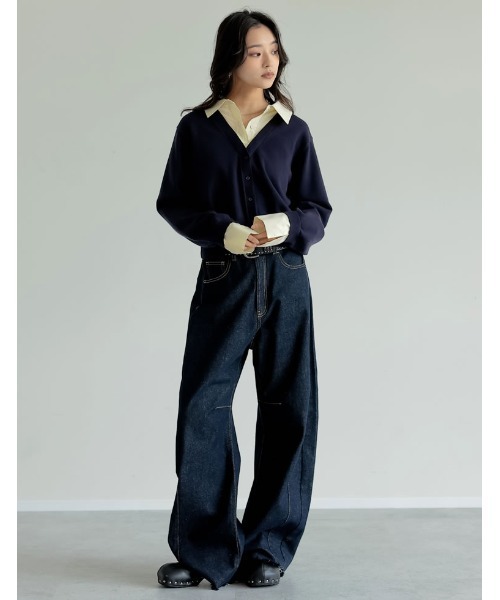 Re:EDIT（リエディ）の「[2025AW COLLECTION]シャツドッキングレイヤード風ニットカーディガン（ニット/セーター・レディース・グレー系/ネイビー系/ブラック系・MEDIUM/LARGE）」の12枚目の写真