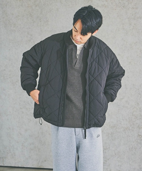 BAYFLOW（ベイフロー）の「〈撥水加工〉キルティングブルゾン / キルトジャケット（ブルゾン・メンズ・カーキ/ブラック・LARGE/MEDIUM）」の4枚目の写真