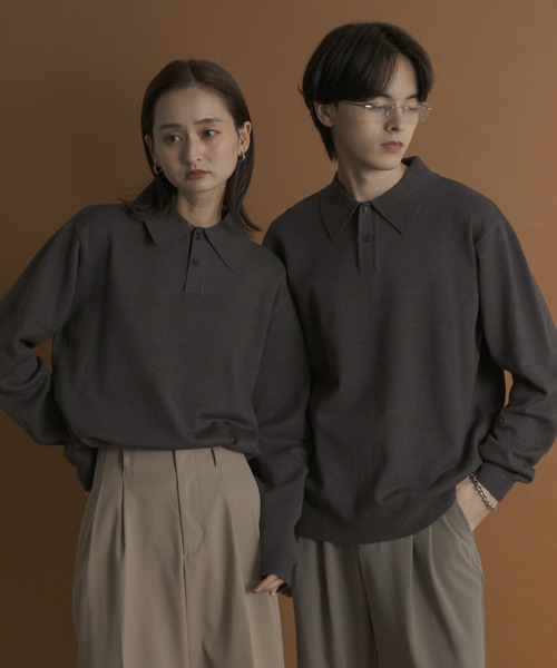 即完売品　和紙ミックス　ニットポロシャツ　ブラウン STB0125S1423_zo_c101.jpg