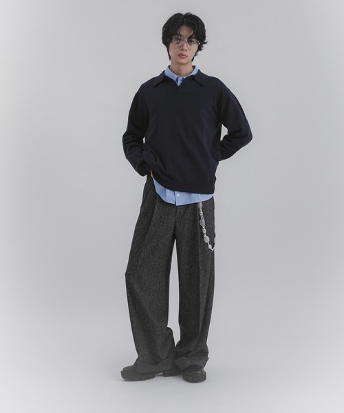 Black & White ポロシャツとニット H＞ソリッドウール 2B ニットポロシャツ