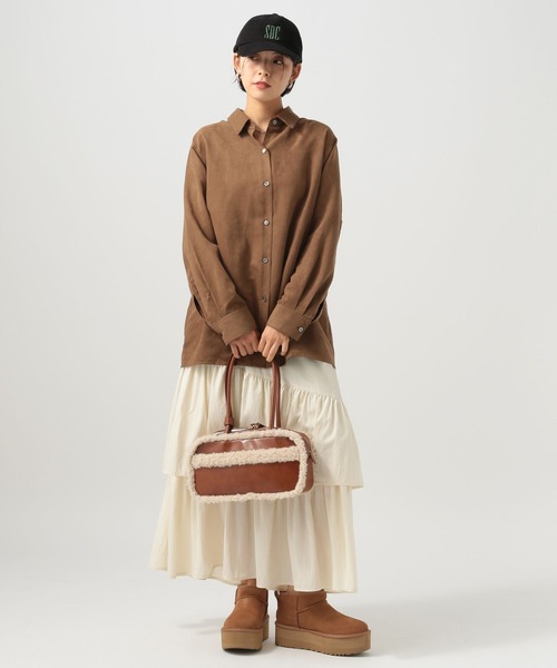 BAYFLOW（ベイフロー）の「[ストレッチ入りで動きやすい]フェイクスウェードシャツ（シャツ/ブラウス・レディース・ブラウン/モカ・FREE）」の3枚目の写真