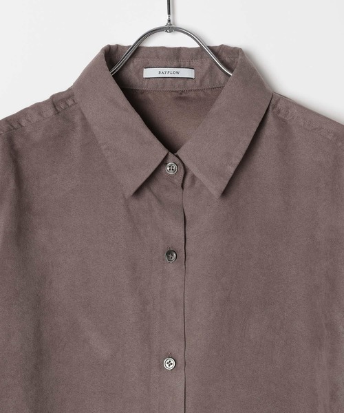 BAYFLOW（ベイフロー）の「[ストレッチ入りで動きやすい]フェイクスウェードシャツ（シャツ/ブラウス・レディース・ブラウン/モカ・FREE）」の7枚目の写真