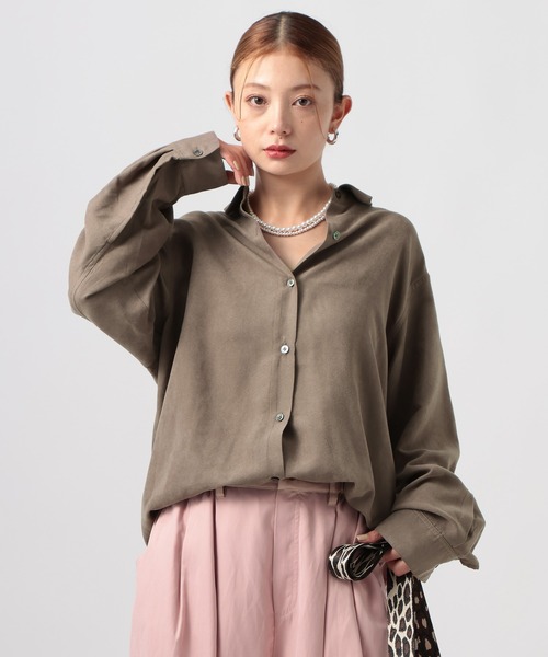 BAYFLOW（ベイフロー）の「[ストレッチ入りで動きやすい]フェイクスウェードシャツ（シャツ/ブラウス・レディース・ブラウン/モカ・FREE）」の16枚目の写真