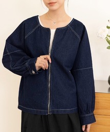 ノーカラーデニムジャケット