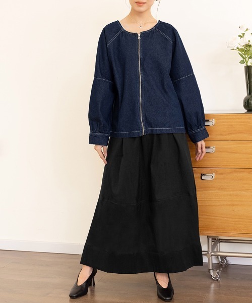 ONEP STAR(ワンピスター)の「ノーカラーデニムジャケット(デニムジャケット・レディース・インディゴブルー/ブルー・MEDIUM)」の8枚目の写真