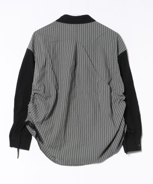 セール】153655：ネコの横顔刺繍 ストライプ切替シャツ（シャツ