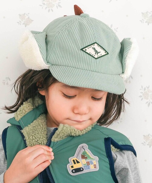 SLAP SLIP（スラップスリップ）の「ツンツントサカ恐竜フライトキャップ(52~54cm)（キャップ・キッズ・ネイビー/グリーン・S/M）」の2枚目の写真