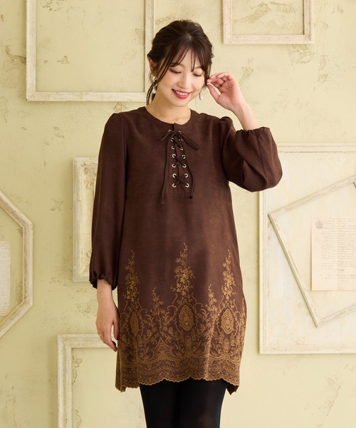 新品✨ローズティアラ 大きいサイズ46 ドットレースチュニック ブラウス　黒 新品✨ローズティアラ 大きいサイズ46 ドットレースチュニック