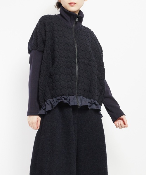 gomme（ゴム）の「Wライトパイル　ハイネックジャケット（その他アウター・レディース・ブラック/ネイビー/オートミール・MEDIUM）」の3枚目の写真