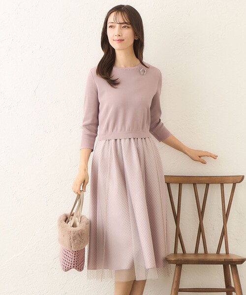 TO BE CHIC(トゥー ビー シック)の「ニットコンビ チュールワンピース(ワンピース・レディース・ブラック/ピンク系その他2・42/40)」の2枚目の写真