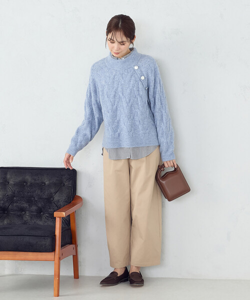 COMME CA ISM(コムサイズム)の「ケーブル ボタンニット(ニット/セーター・レディース・アイボリー/チャコール/ブルー・FREE)」の13枚目の写真