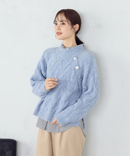 COMME CA ISM(コムサイズム)の「ケーブル ボタンニット(ニット/セーター・レディース・アイボリー/チャコール/ブルー・FREE)」の16枚目の写真