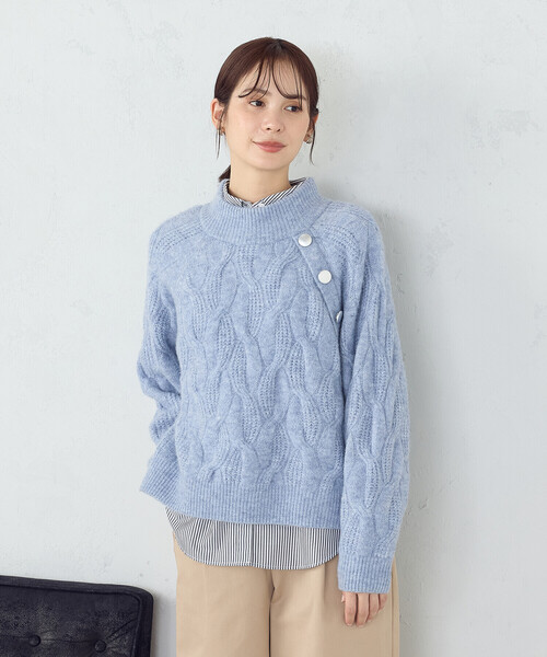 COMME CA ISM(コムサイズム)の「ケーブル ボタンニット(ニット/セーター・レディース・アイボリー/チャコール/ブルー・FREE)」の18枚目の写真