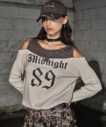 Midnight Move | A'GEM/9 × .kom 『MIDNIGHT MOVE/ミッドナイトムーブ』2way オフショルダー ナンバリングデザイン 長袖Tシャツ(Tシャツ/カットソー)