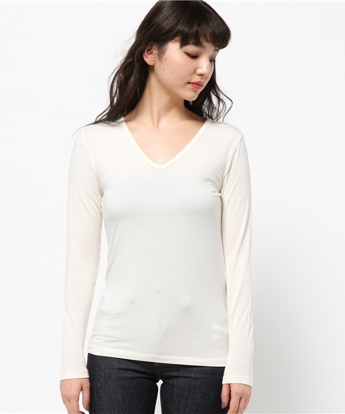 MOUSSY（マウジー）の「V/N BASIC TOPS（Tシャツ/カットソー・レディース・チャコールグレー/オフホワイト/ブラック・1/2）」の10枚目の写真