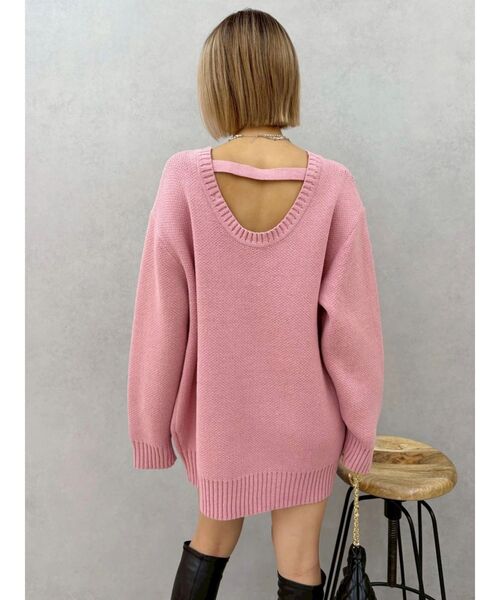 EVRIS(エヴリス)の「ワンポイントバックオープンニットトップス(ニット/セーター・レディース・アイボリー/グレー/ピンク/ネイビー・FREE)」の5枚目の写真