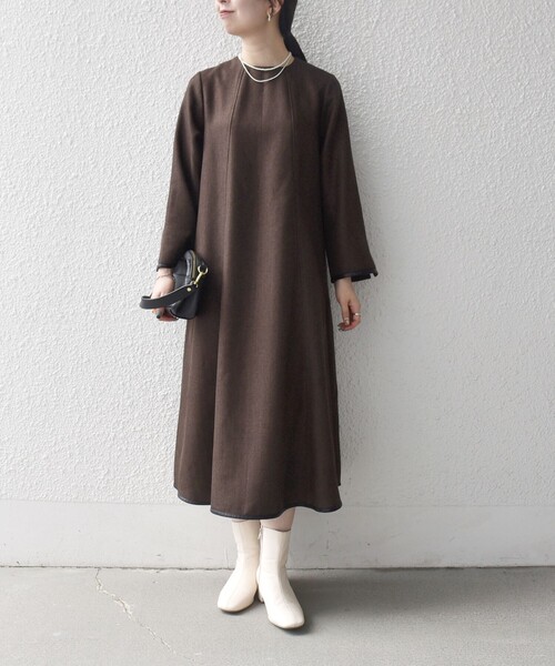 セール】SHIPS any: ヘリンボーン パイピング フレア ワンピース