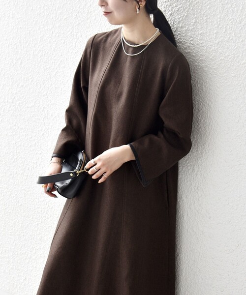 セール】SHIPS any: ヘリンボーン パイピング フレア ワンピース