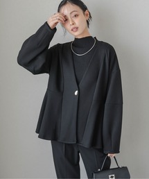 ＊現行【kaene カエン】ペプラムジャケット ノーカラー ブラック 40 ペプラムノーカラージャケット | ENBLANC
