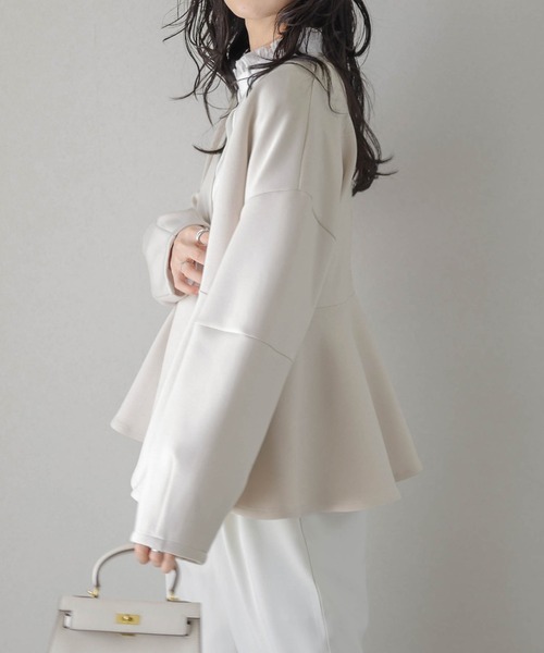 セール】ノーカラーペプラムジャケット（ノーカラージャケット