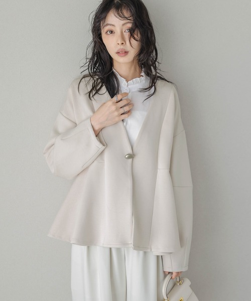 セール】ノーカラーペプラムジャケット（ノーカラージャケット