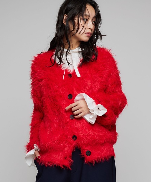 Narcissus（ナルシス）の「【ユニセックスデザイン】シャギーカーディガン/オーバーサイズ/カラー《動画あり》（カーディガン/ボレロ・レディース・イエロー/レッド/ブラック・FREE）」の3枚目の写真