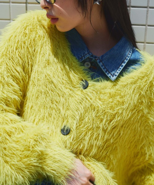 Narcissus（ナルシス）の「【ユニセックスデザイン】シャギーカーディガン/オーバーサイズ/カラー《動画あり》（カーディガン/ボレロ・レディース・イエロー/レッド/ブラック・FREE）」の6枚目の写真