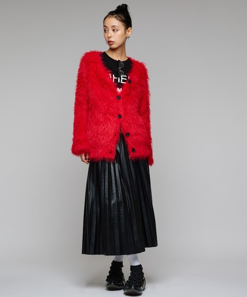 Narcissus（ナルシス）の「【ユニセックスデザイン】シャギーカーディガン/オーバーサイズ/カラー《動画あり》（カーディガン/ボレロ・レディース・イエロー/レッド/ブラック・FREE）」の8枚目の写真