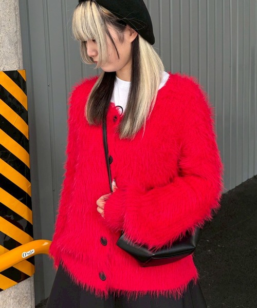 Narcissus（ナルシス）の「【ユニセックスデザイン】シャギーカーディガン/オーバーサイズ/カラー《動画あり》（カーディガン/ボレロ・レディース・イエロー/レッド/ブラック・FREE）」の21枚目の写真