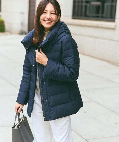 未使用✨リフレクト　細見え　フーデッドミドルダウンコート　紺　M 最高級ダウン 定番人気】フーデッドミドルダウンコート（ダウンジャケット/コート