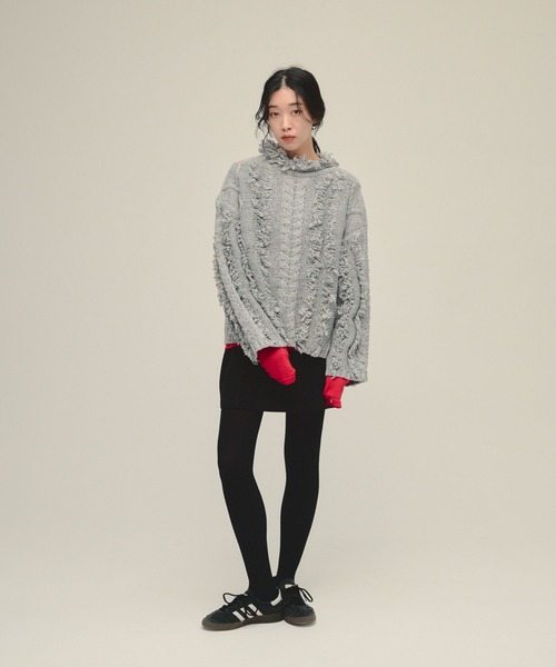 eL(エル)の「【eL】3G Fringe Cable Pullover/588095(ニット/セーター・レディース・コーラル/グレー/ブラック・FREE)」の13枚目の写真
