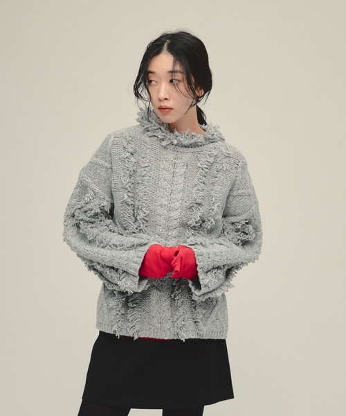 eL(エル)の「【eL】3G Fringe Cable Pullover/588095(ニット/セーター・レディース・コーラル/グレー/ブラック・FREE)」の16枚目の写真