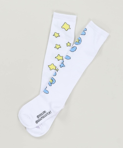 SPINNS(スピンズ)の「『SOUL PUSSSY CAT×SPINNS』ロゴハイソックス(ソックス/靴下・レディース・ホワイト×パープル/ホワイト×イエロー/ホワイト×ピンク・ONESIZE)」の12枚目の写真