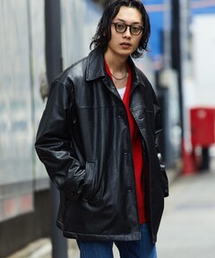 ユニセックスアイテム》プライムオーバースタンドカラーレザーブルゾン