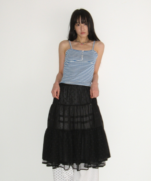 RONRON（ロンロン）の「HEART BUTTON GOLGI SLEEVELESS BLUE STRIPE（Tシャツ/カットソー・レディース・その他・FREE）」の5枚目の写真