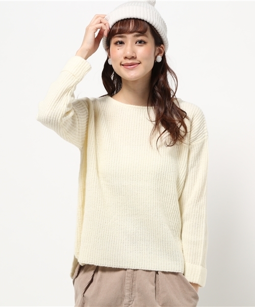 ikka（イッカ）の「7G畦フレアープルオーバー（ニット/セーター・レディース・ミント/ネイビー/オフホワイト/グレー・MEDIUM/LARGE）」の2枚目の写真