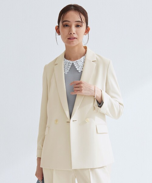 green label relaxing（グリーンレーベルリラクシング）の「［size SHORTあり］パウドレ ダブル ジャケット ウォッシャブル ストレッチ（テーラードジャケット・レディース・ネイビー/ナチュラル/ブラック・40/38/36/SHORT）」の11枚目の写真