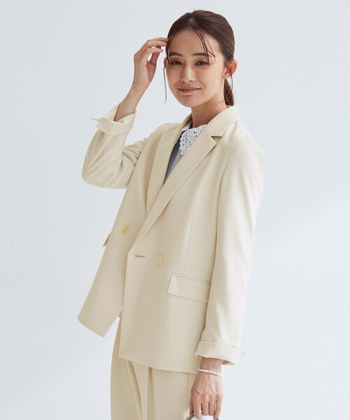 green label relaxing（グリーンレーベルリラクシング）の「［size SHORTあり］パウドレ ダブル ジャケット ウォッシャブル ストレッチ（テーラードジャケット・レディース・ネイビー/ナチュラル/ブラック・40/38/36/SHORT）」の12枚目の写真