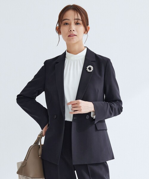 green label relaxing（グリーンレーベルリラクシング）の「［size SHORTあり］パウドレ ダブル ジャケット ウォッシャブル ストレッチ（テーラードジャケット・レディース・ネイビー/ナチュラル/ブラック・40/38/36/SHORT）」の16枚目の写真