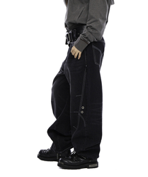 Incision Eyelet Washed Denim Pants (Black)