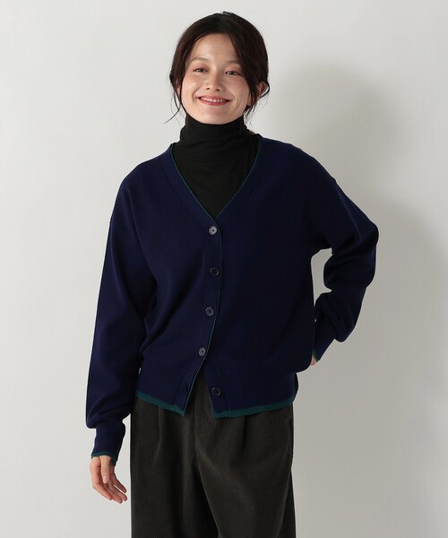 ネイビー ボタン付きセーター レイヤードカーディガン セール】レイヤード風カーディガンニット（カーディガン/ボレロ
