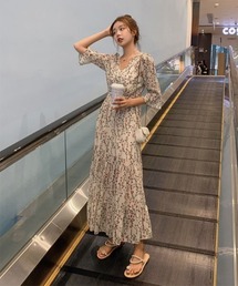 i-dare（アイディア）の「【i-dare】花柄 7分丈 カシュクール フレア ワンピース（ワンピース）」