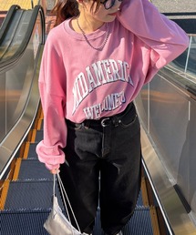 ISOOK（アイスー）の「【ISOOK / アイスー】カレッジロゴ風オーバーサイズスウェット / 長袖 クルーネック ラウンドネック カットソー レタリング ルーズ丈 ビッグシルエット 英字ロゴ グレー ピンク ZOZOTOWN限定（スウェット・レディース）」