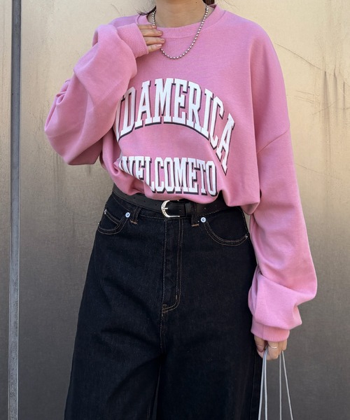 ISOOK（アイスー）の「【ISOOK / アイスー】カレッジロゴ風オーバーサイズスウェット / 長袖 クルーネック ラウンドネック カットソー レタリング ルーズ丈 ビッグシルエット 英字ロゴ 春服 春トップス グレー ピンク ZOZOTOWN限定（スウェット・レディース・ピンク/グレー・FREE）」の11枚目の写真