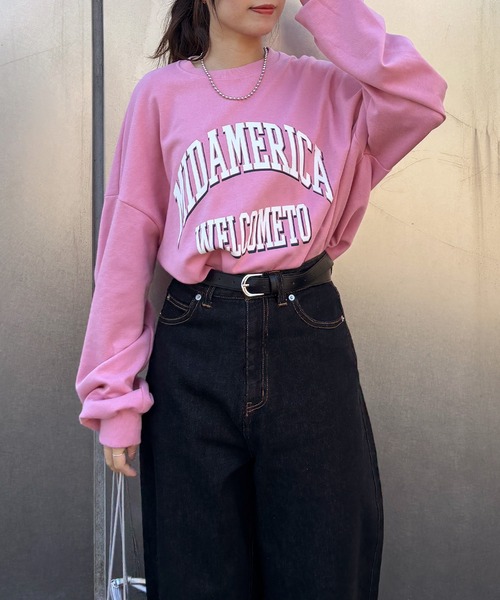 ISOOK（アイスー）の「【ISOOK / アイスー】カレッジロゴ風オーバーサイズスウェット / 長袖 クルーネック ラウンドネック カットソー レタリング ルーズ丈 ビッグシルエット 英字ロゴ 春服 春トップス グレー ピンク ZOZOTOWN限定（スウェット・レディース・ピンク/グレー・FREE）」の22枚目の写真