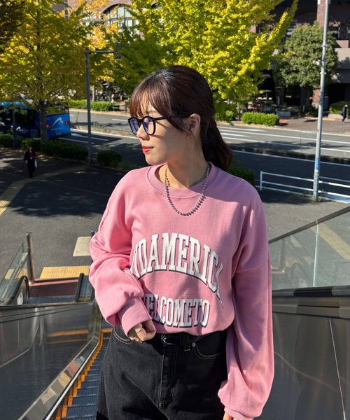 ISOOK（アイスー）の「【ISOOK / アイスー】カレッジロゴ風オーバーサイズスウェット / 長袖 クルーネック ラウンドネック カットソー レタリング ルーズ丈 ビッグシルエット 英字ロゴ 春服 春トップス グレー ピンク ZOZOTOWN限定（スウェット・レディース・ピンク/グレー・FREE）」の6枚目の写真