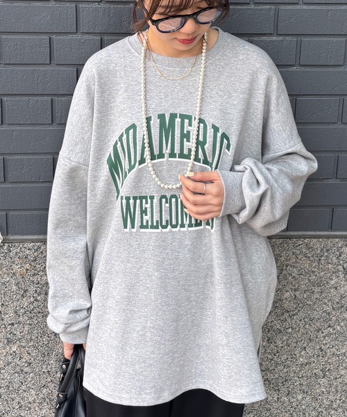 ISOOK（アイスー）の「【ISOOK / アイスー】カレッジロゴ風オーバーサイズスウェット / 長袖 クルーネック ラウンドネック カットソー レタリング ルーズ丈 ビッグシルエット 英字ロゴ 春服 春トップス グレー ピンク ZOZOTOWN限定（スウェット・レディース・ピンク/グレー・FREE）」の14枚目の写真