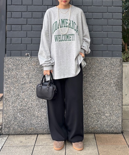 ISOOK（アイスー）の「【ISOOK / アイスー】カレッジロゴ風オーバーサイズスウェット / 長袖 クルーネック ラウンドネック カットソー レタリング ルーズ丈 ビッグシルエット 英字ロゴ 春服 春トップス グレー ピンク ZOZOTOWN限定（スウェット・レディース・ピンク/グレー・FREE）」の13枚目の写真